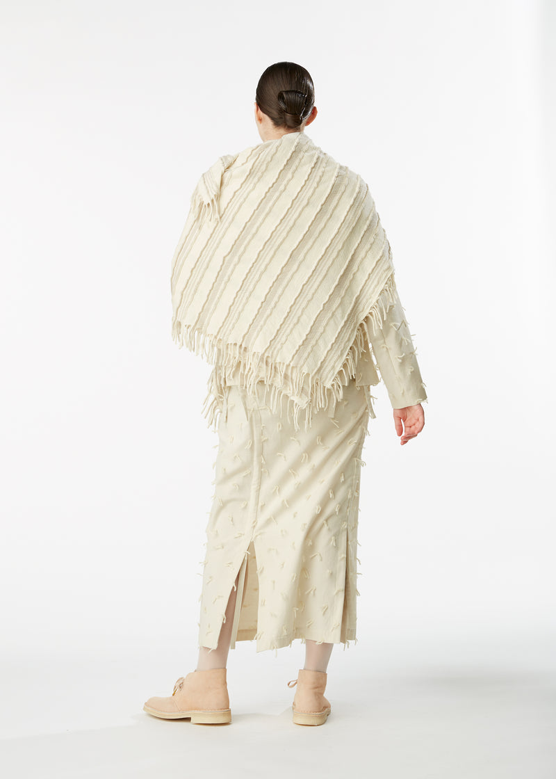 SUPER 140 WOOL FRINGE Stole Off White