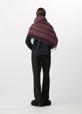 A model wears the HAAT CRAPE TARTAN STOLE stole.