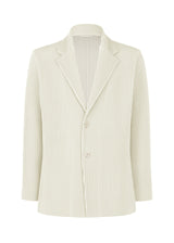 A product shot of the HOMME PLISSÉ ISSEY MIYAKE KERSEY PLEATS jacket in ivory (41).