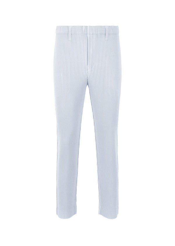 A product shot of the HOMME PLISSÉ ISSEY MIYAKE KERSEY PLEATS trousers in blue grey (76).