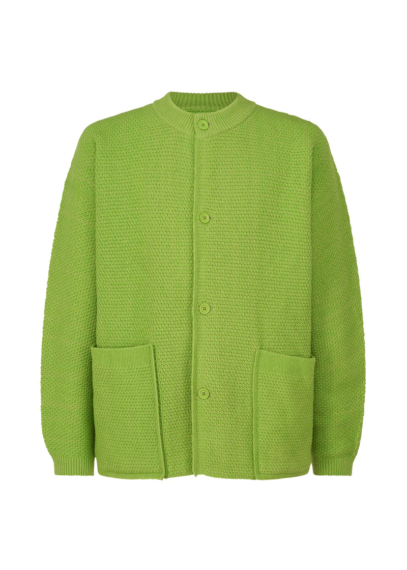 A product shot of the HOMME PLISSÉ ISSEY MIYAKE RUSTIC KNIT jacket in green (62).