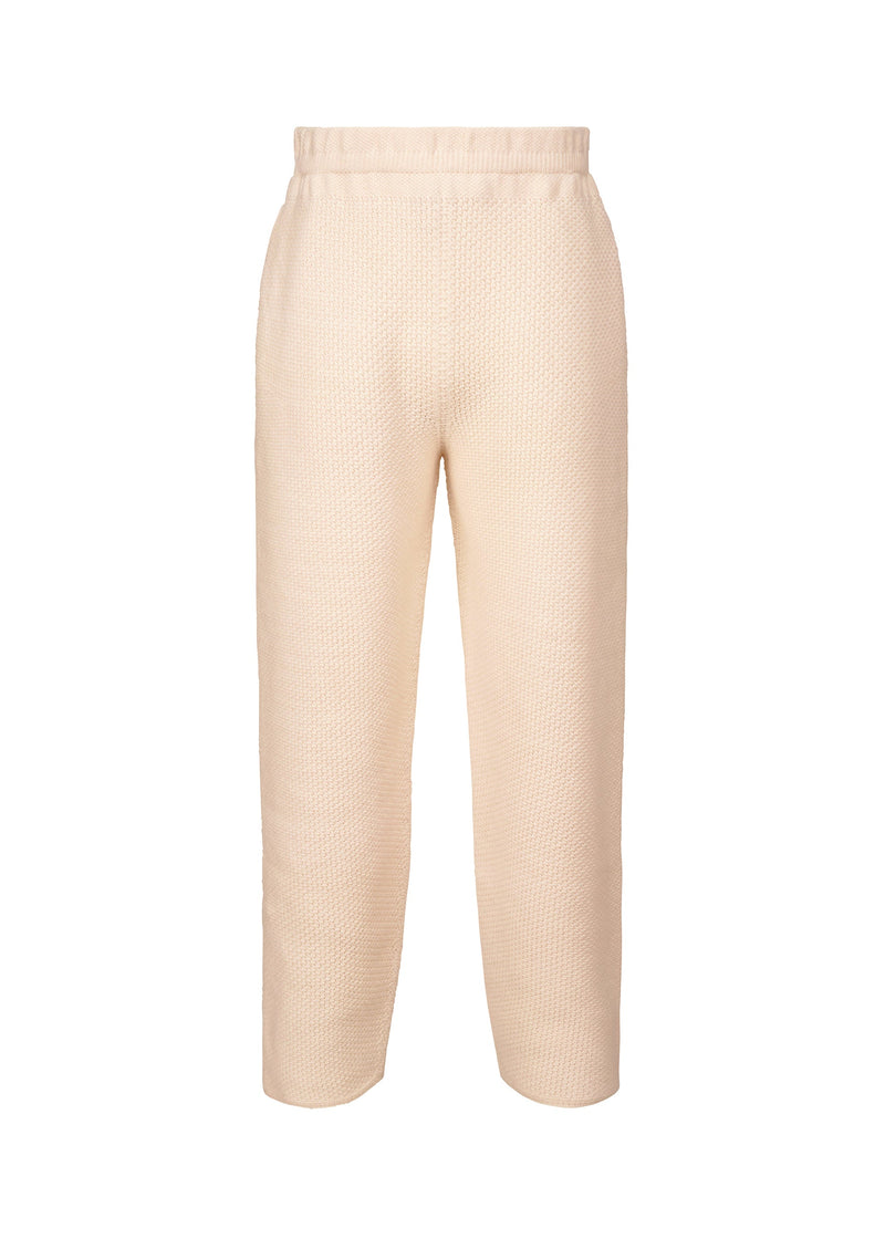 A product shot of the HOMME PLISSÉ ISSEY MIYAKE RUSTIC KNIT trousers in light pink (21).