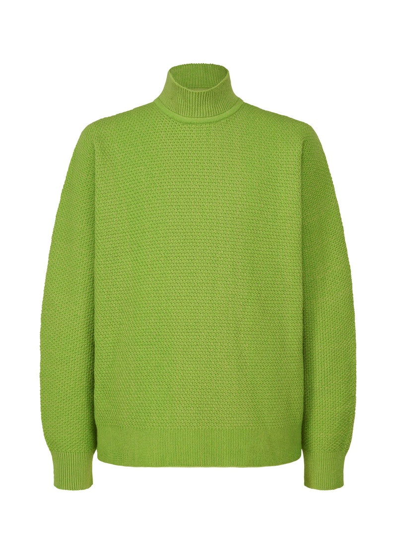 A product shot of the HOMME PLISSÉ ISSEY MIYAKE RUSTIC KNIT top in green (62).