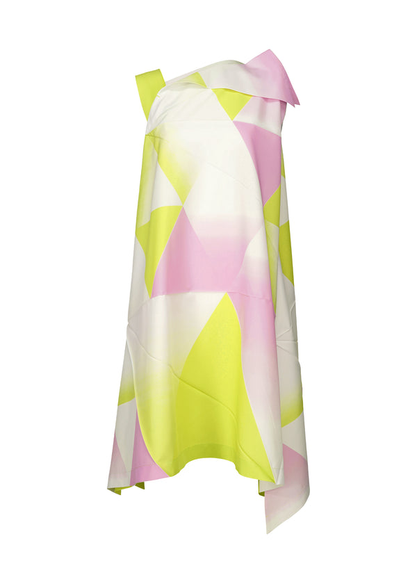 A product shot of the 132 5. ISSEY MIYAKE  FRACTAL dress in yellow green (58)