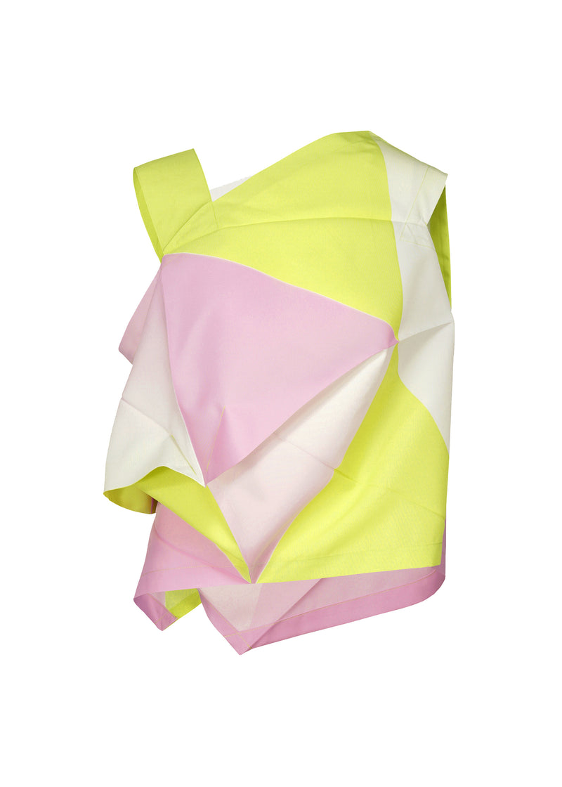 A product shot of the 132 5. ISSEY MIYAKE  FRACTAL top in yellow green (58)