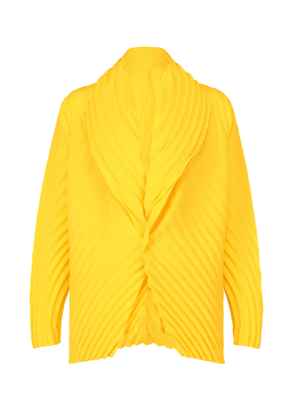 A product shot of the ISSEY MIYAKE  WRAPPED PLEATS jacket in patrinia yellow (58)