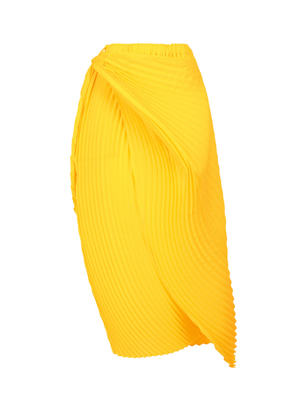 A product shot of the ISSEY MIYAKE  WRAPPED PLEATS skirt in patrinia yellow (58)