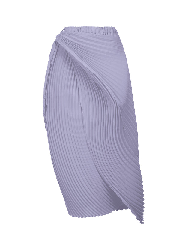 A product shot of the ISSEY MIYAKE  WRAPPED PLEATS skirt in asagao purple (85)