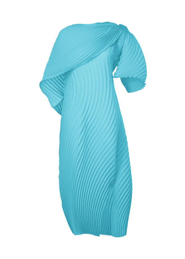 A product shot of the ISSEY MIYAKE  WRAPPED PLEATS dress in sky blue (70)