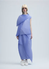 A model wears the ISSEY MIYAKE  WRAPPED PLEATS top