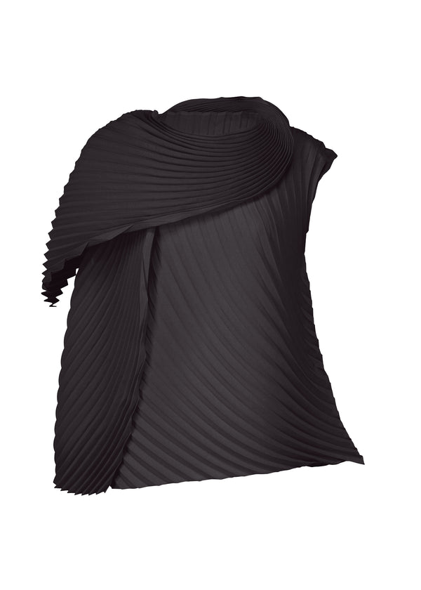 A product shot of the ISSEY MIYAKE  WRAPPED PLEATS top in midnight navy (79)