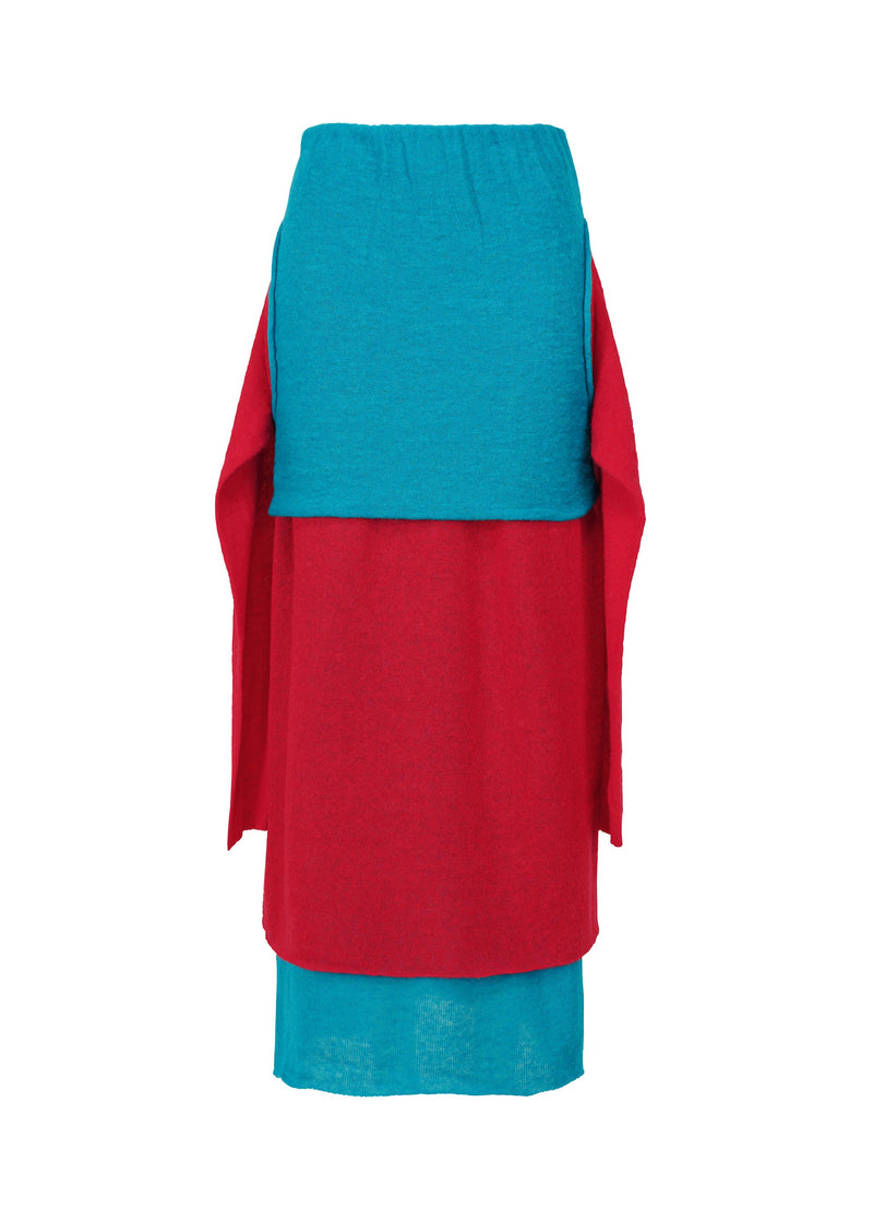 A product shot of the ISSEY MIYAKE INTERPLAY skirt in red-hued (27).