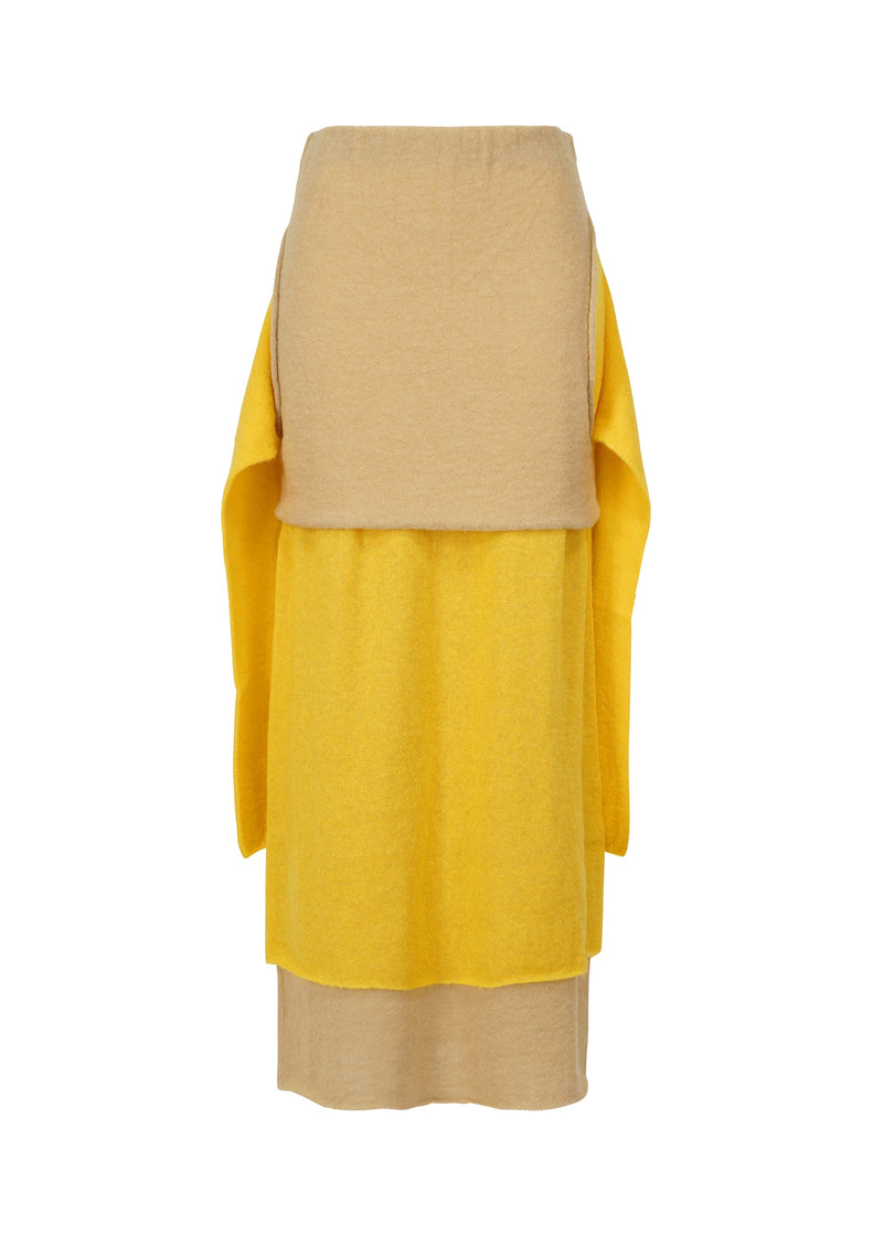 A product shot of the ISSEY MIYAKE INTERPLAY skirt in yellow-hued (57).