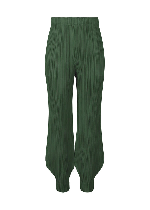 A product shot of the PLEATS PLEASE ISSEY MIYAKE MONTHLY COLORS OCTOBER trousers in deep green (68).