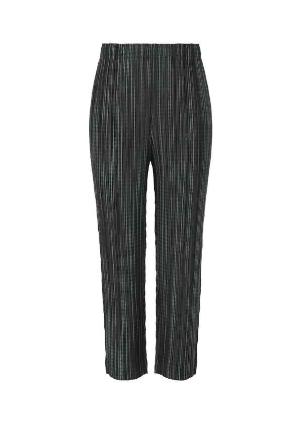 A product shot of the PLEATS PLEASE ISSEY MIYAKE METEOR SHOWER trousers in turquoise green (69).