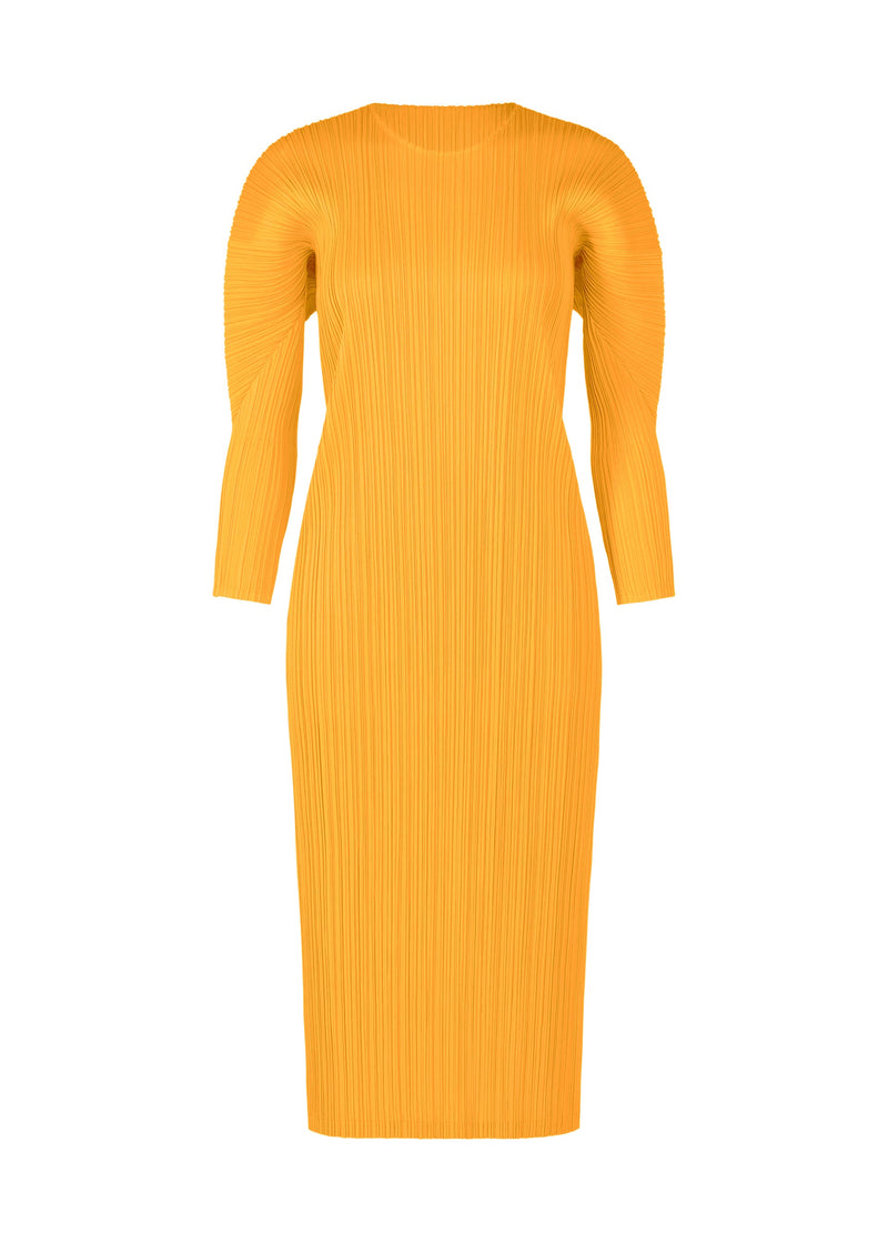 A product shot of the PLEATS PLEASE ISSEY MIYAKE MONTHLY COLORS OCTOBER dress in yellow (52).