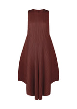 A product shot of the PLEATS PLEASE ISSEY MIYAKE  SOLAR FLARE dress in bordeaux (84)