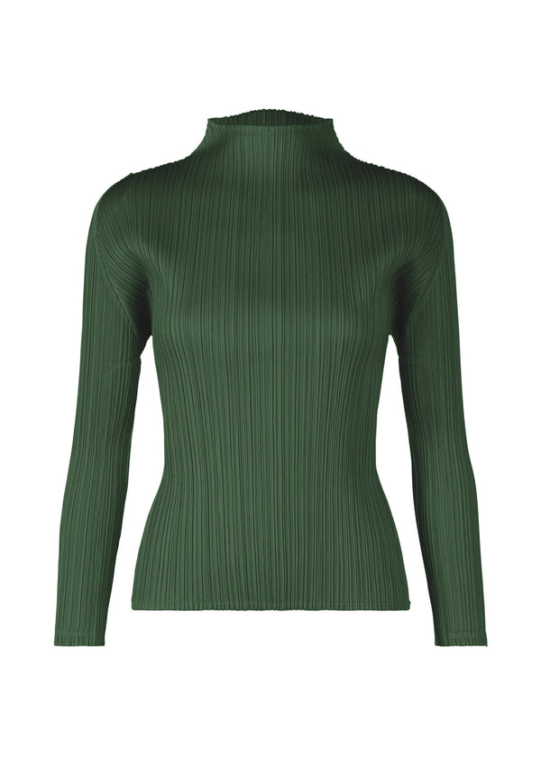 A product shot of the PLEATS PLEASE ISSEY MIYAKE MONTHLY COLORS OCTOBER top in deep green (68).