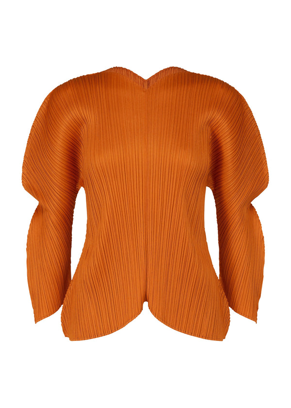 A product shot of the PLEATS PLEASE ISSEY MIYAKE WORMHOLE top in dark orange (33).