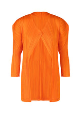 A product shot of the PLEATS PLEASE ISSEY MIYAKE  MONTHLY COLORS JULY cardigan in orange (32)