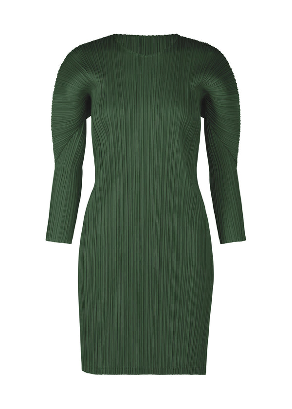 A product shot of the PLEATS PLEASE ISSEY MIYAKE MONTHLY COLORS OCTOBER tunic in deep green (68).