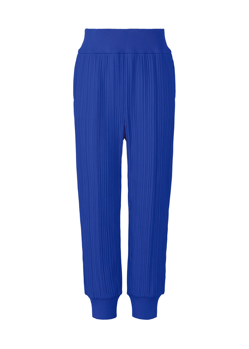 A product shot of the PLEATS PLEASE ISSEY MIYAKE CREPE KNIT trousers in blue (72).