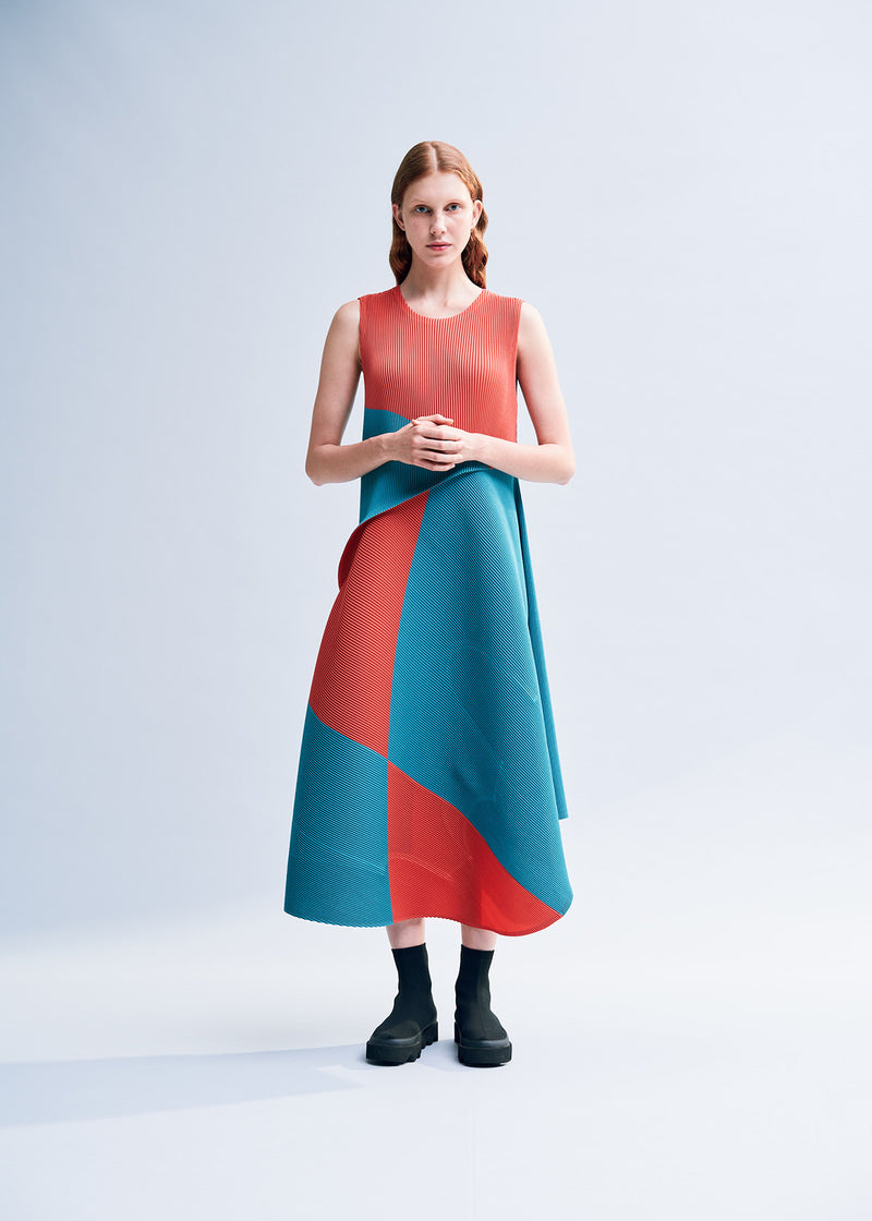 RIDGE PLEATS Dress Light Grey x Yellow